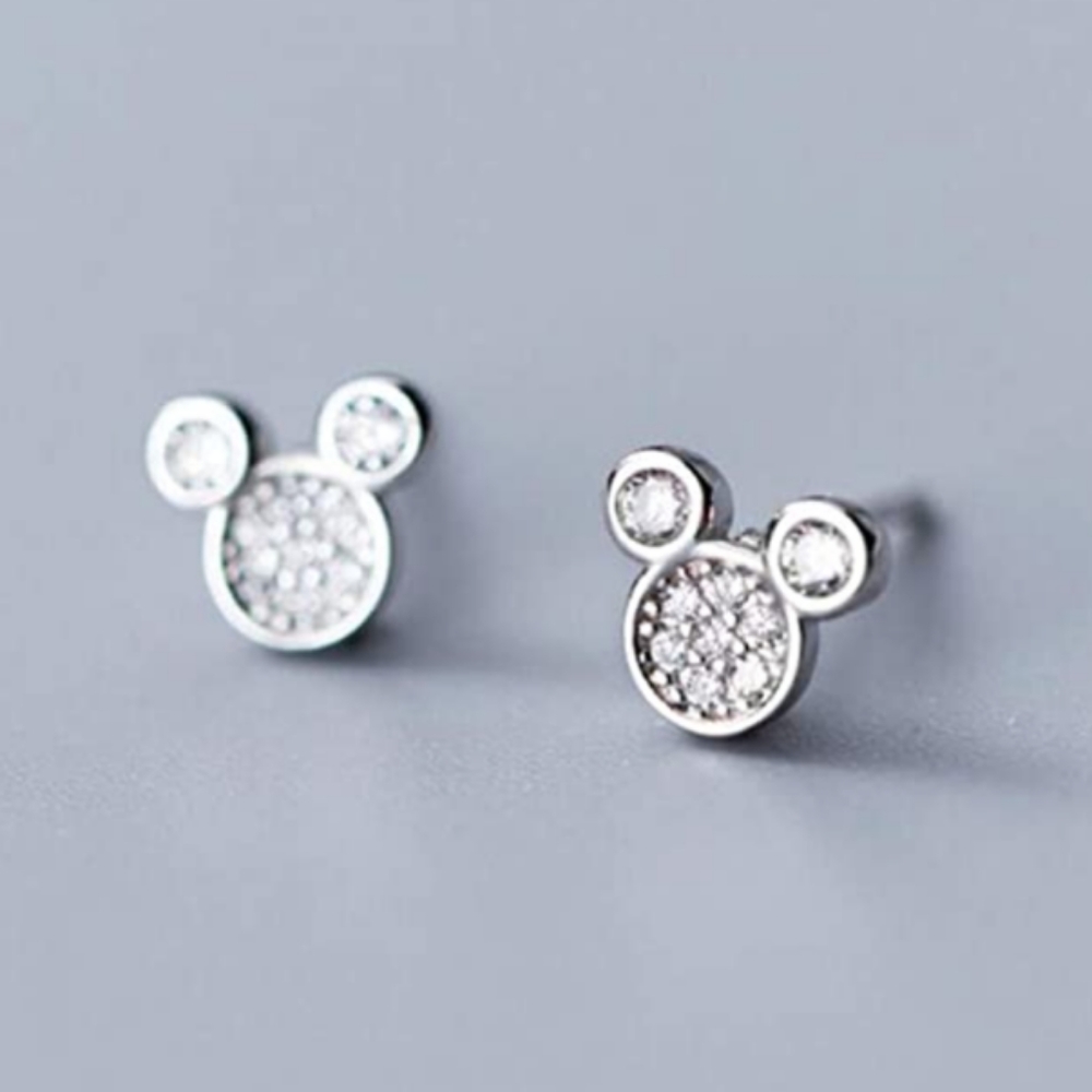 Silver Mickey Mouse Crystal Earrings